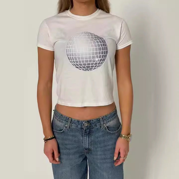 Women's Street Solid Color Printing Round Neck Fashion Casual Short Sleeve