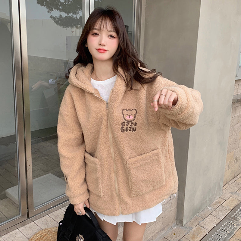 Chaqueta acolchada gruesa y holgada para estudiante con forro polar, linda  