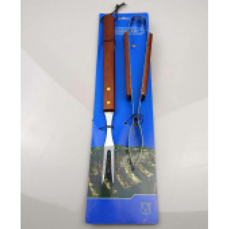 BBQ Tool Three-piece Set Stainless Steel Wooden Handle Shovel Fork Tongs
