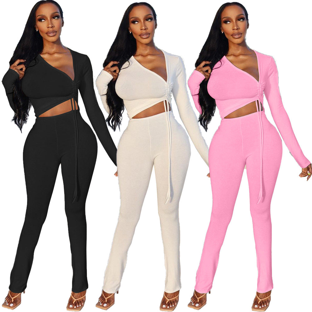 Women's Clothing Fashion Irregular Collar Drawstring Two-piece Suit