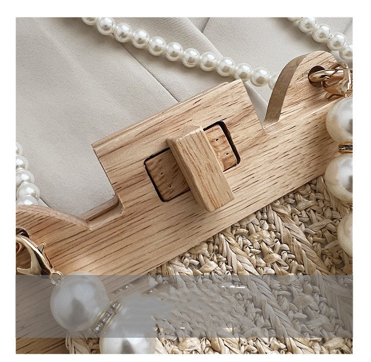 Fashion Simple Straw Pearl Chain Handbag