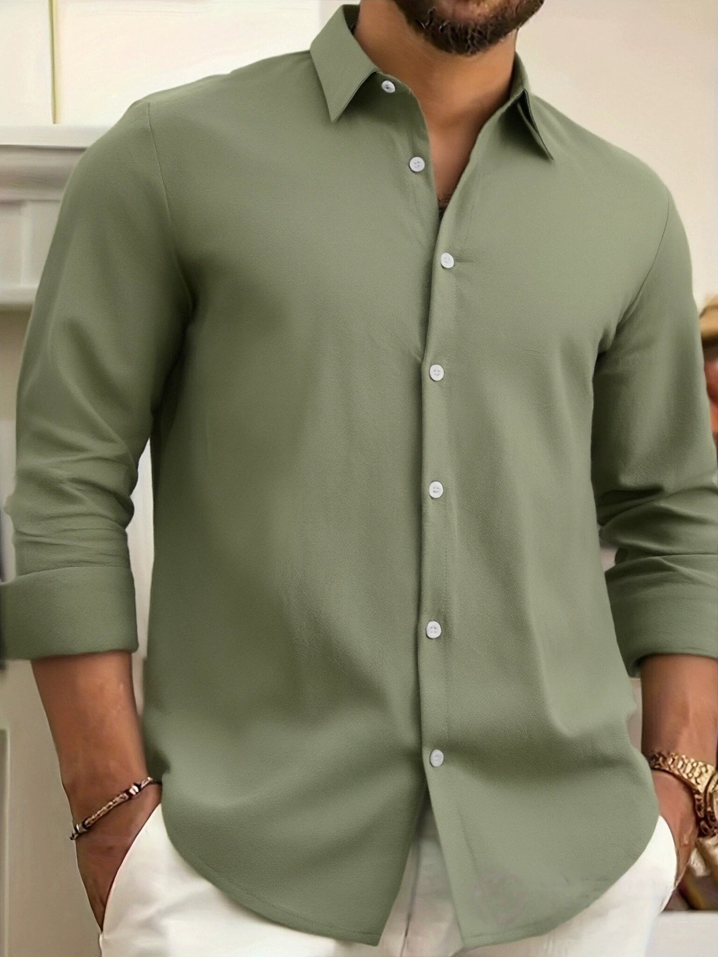 Cotton And Linen Solid Color Men's Youth Casual Shirt
