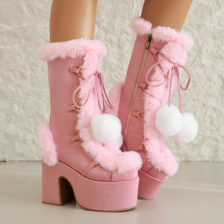 Womens Fashion Mid-Cut Furry Boots