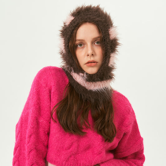 Original Design Non-mainstream Style Striped Mink-like Knitted Hat
