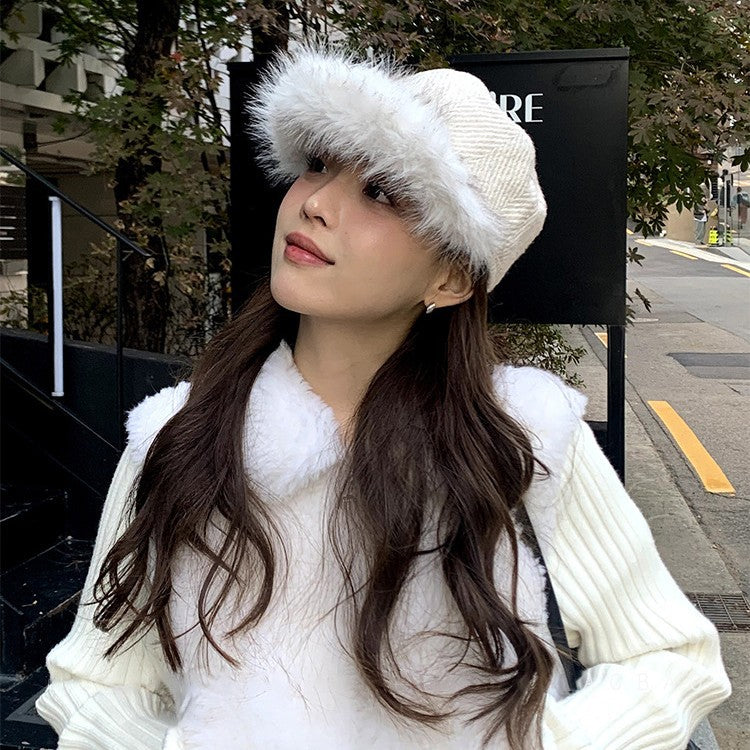 Korean Niche-design Faux Fur Vintage Flat-top Hat