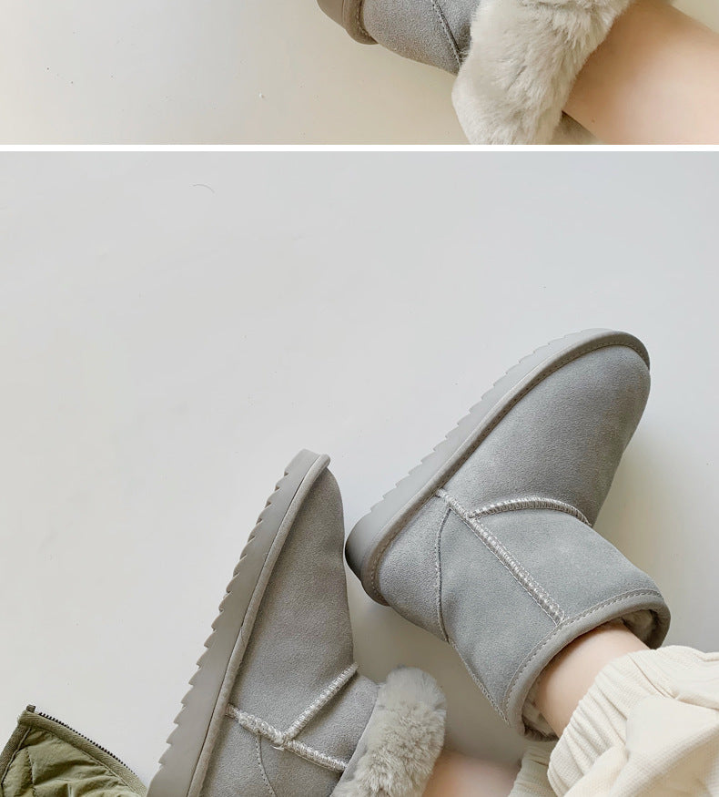 Sneakers i læder til kvinder med kort fleecefor og plateausål
