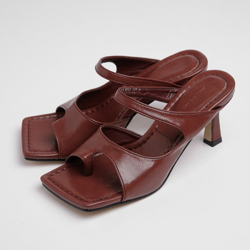 Toe Green Fashion High-heeled Sandals Slippers Square Toe Stiletto