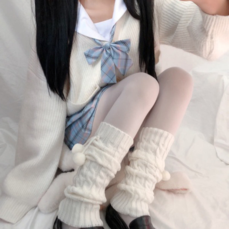 Women's Korean Style Knee Pad Fur Ball Knitted Socks