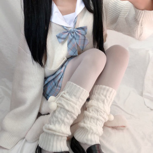 Women's Korean Style Knee Pad Fur Ball Knitted Socks