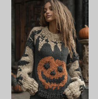 Halloween Bestseller 3D Digital-Print Womens Crew-Neck Loose Sweater