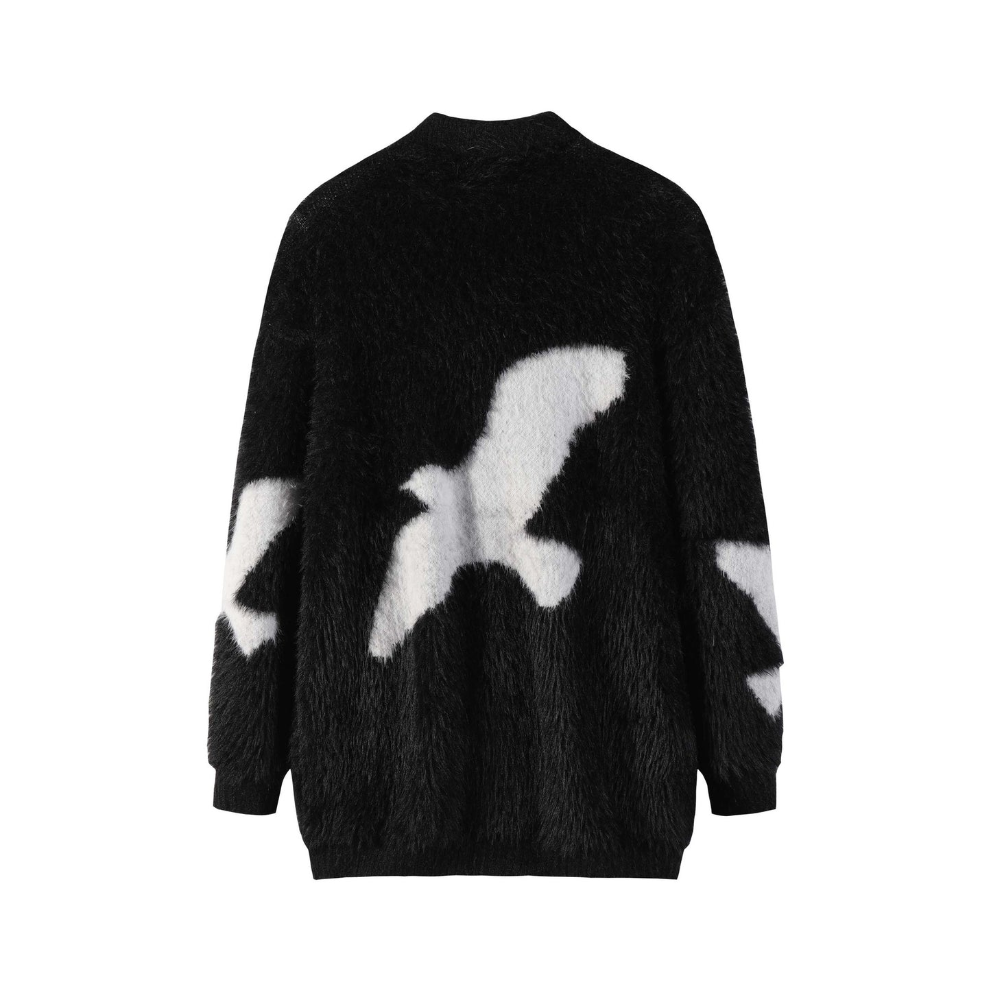Carrier Pigeon Jacquard Furry Lapel Sweater Men's And Women's Loose Hip Hop Casual Knitwear