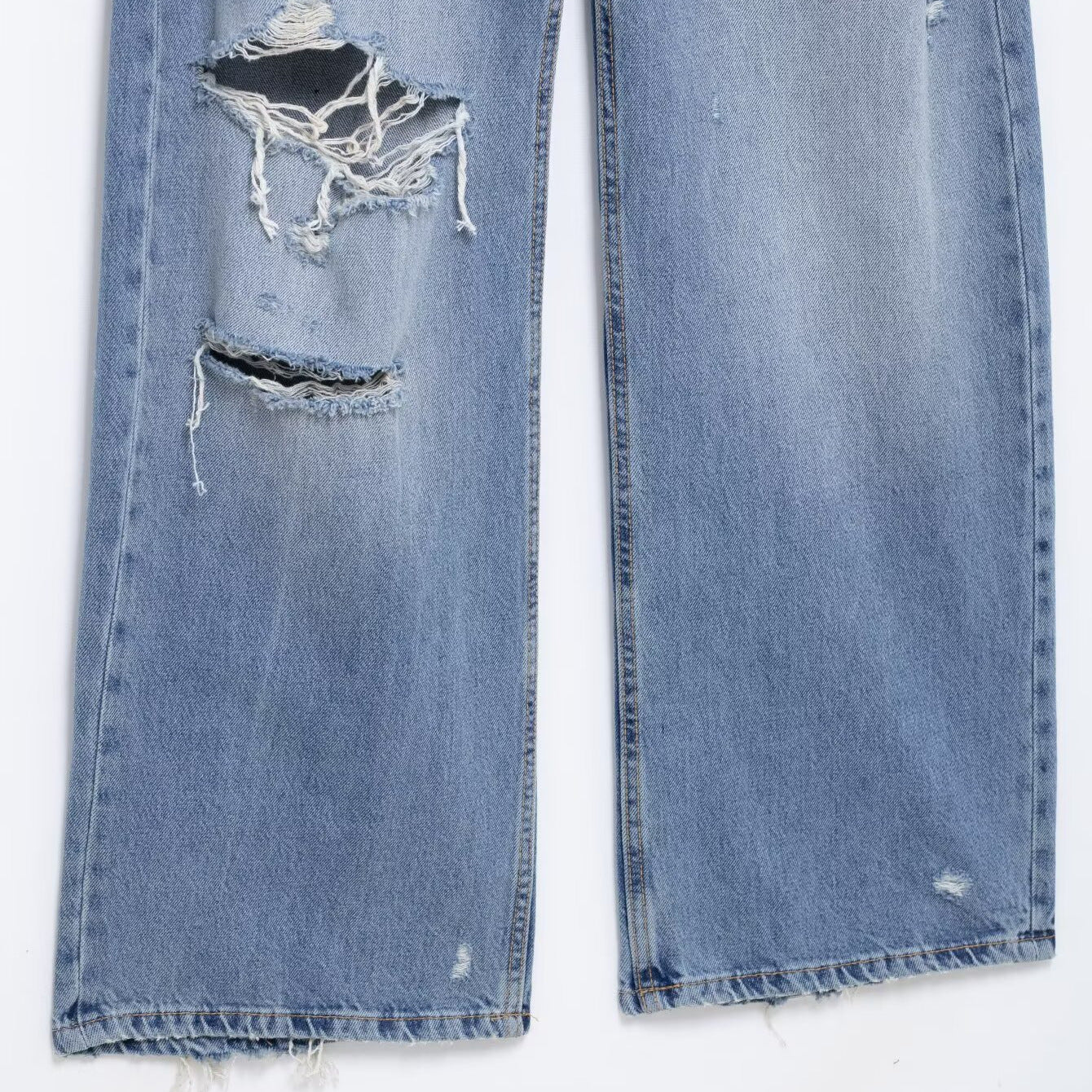 Perforated Hole Decoration Loose Mid Waist Jeans