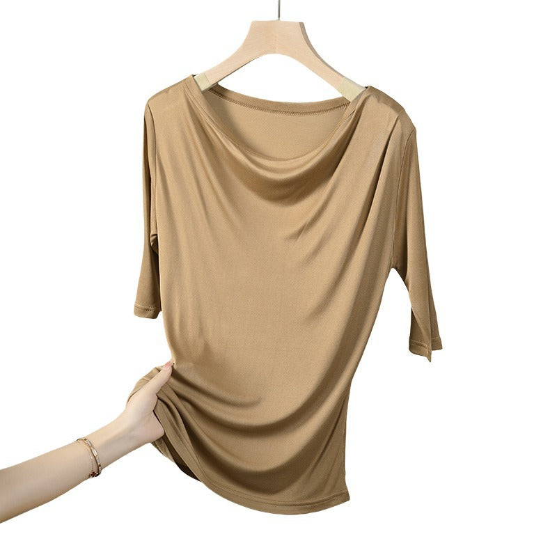 Moderigtig Elegant Silke Plisseret T-shirt med Korte Ærmer