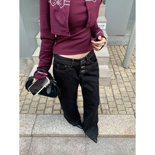 Scimitar Cowboy Wide-Leg Pants With Front Buttons For Shorter Statures