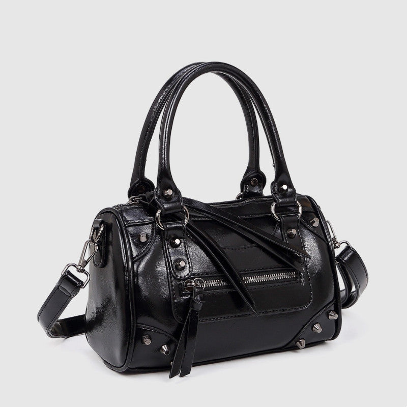 Fashionable Studded Large-capacity Pillow Racing Bowling Biker-inspired Tote And Shoulder Bag