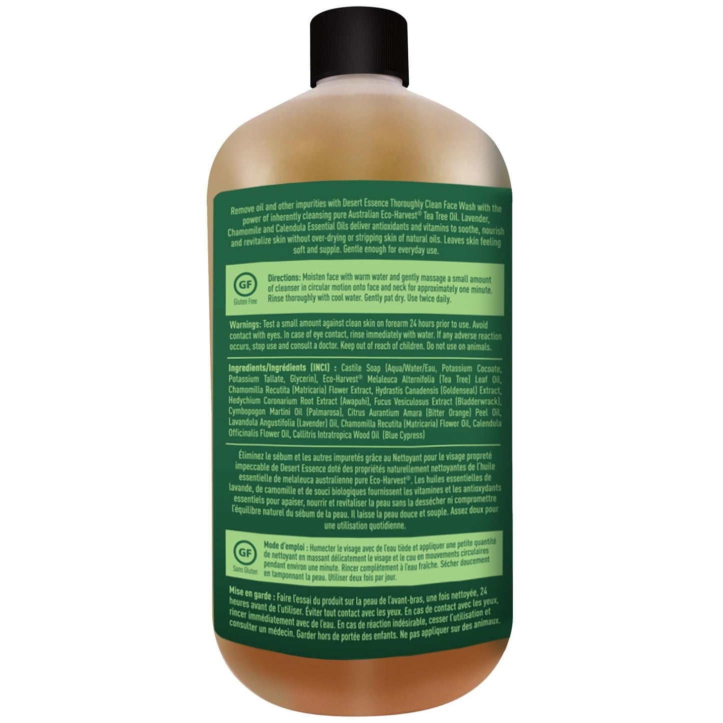 Thoroughly Clean Face Wash with Tea Tree Oil, Castile Soap and Coconut Oil - Organic Facial Cleanser for Sensitive and Oily Skin, Vegan & Cruelty-Free, 32 Fl Oz