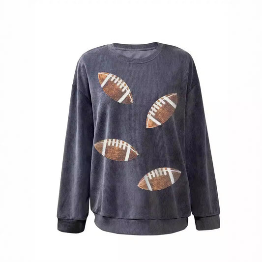 Langærmet sweatshirt med rugbygrafisk tryk og rund hals