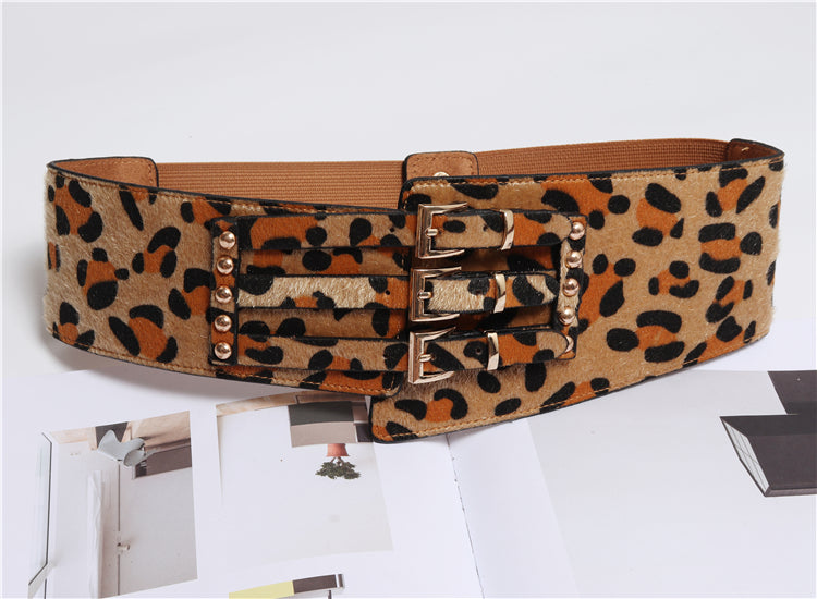 Fashion All-match Three-breasted Irregular Leopard Print Horsehair Belt With Dress Girdle