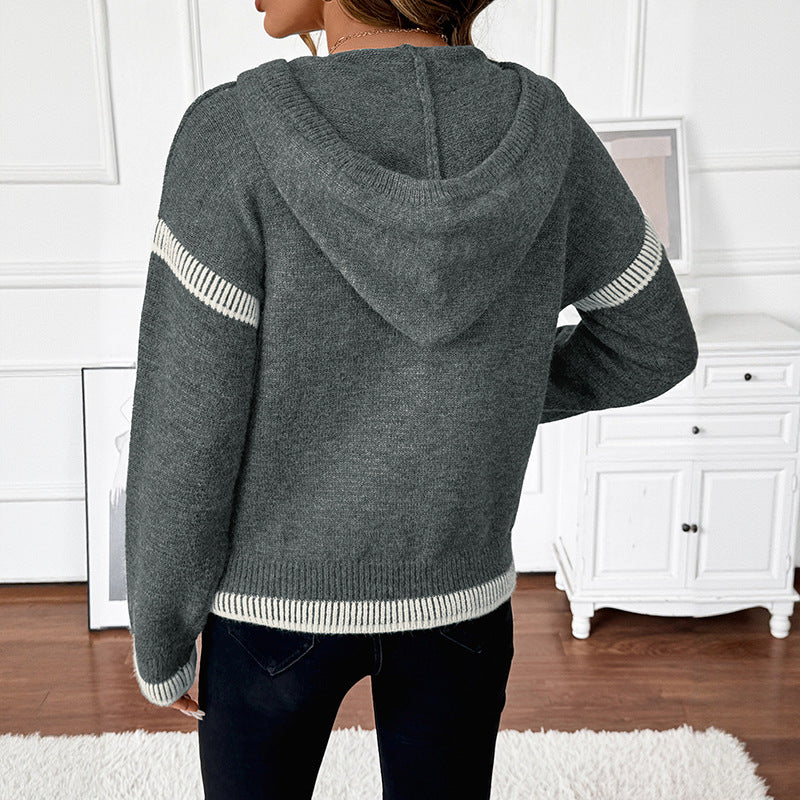 Dark Gray Contrast Color Trim Sweater