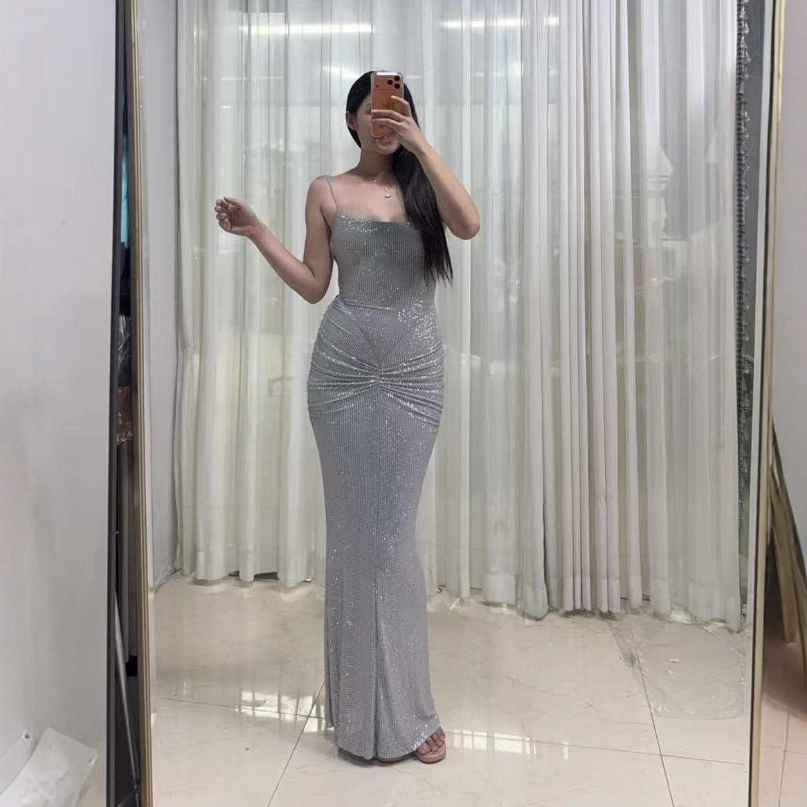 Silver Strap Bodycon Sexy Maxi Dress