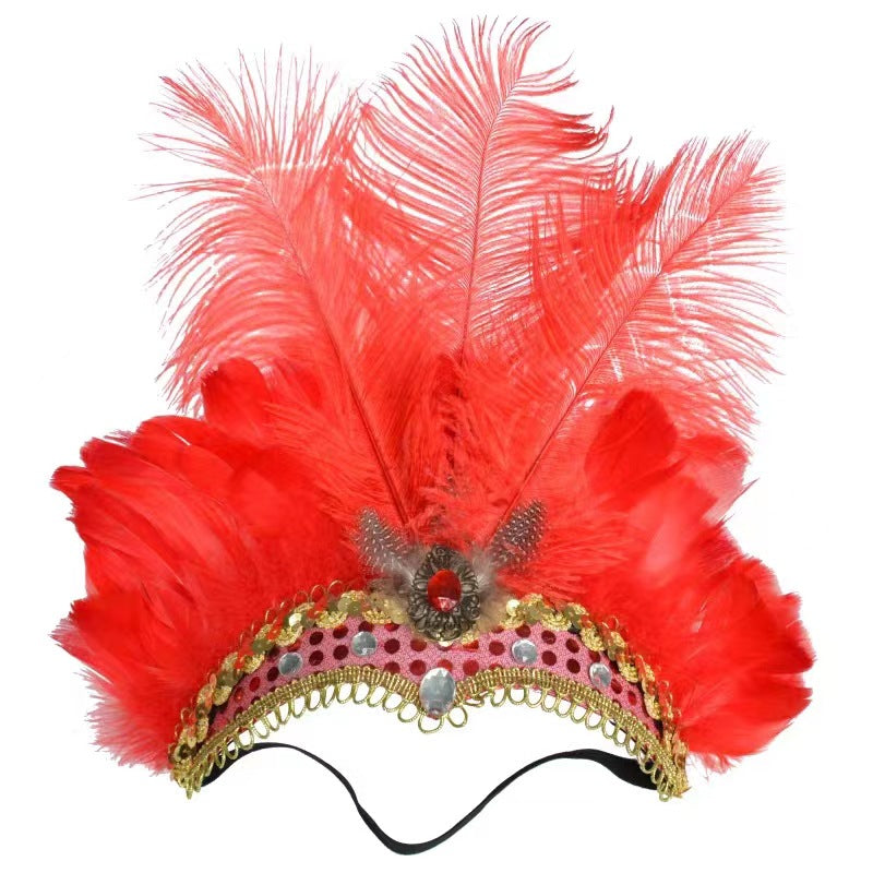 Feather Headdress Stage Performance Headwear Prop Retro Handmade