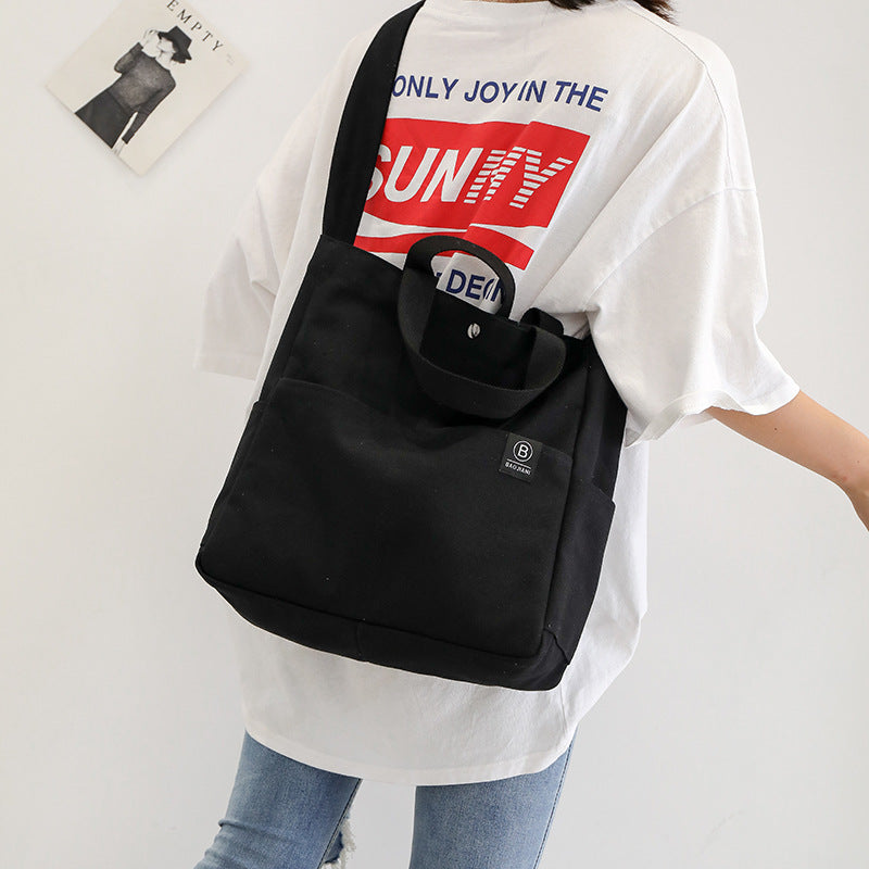 Solid Color Diagonal Canvas Student Shoulder Bag
