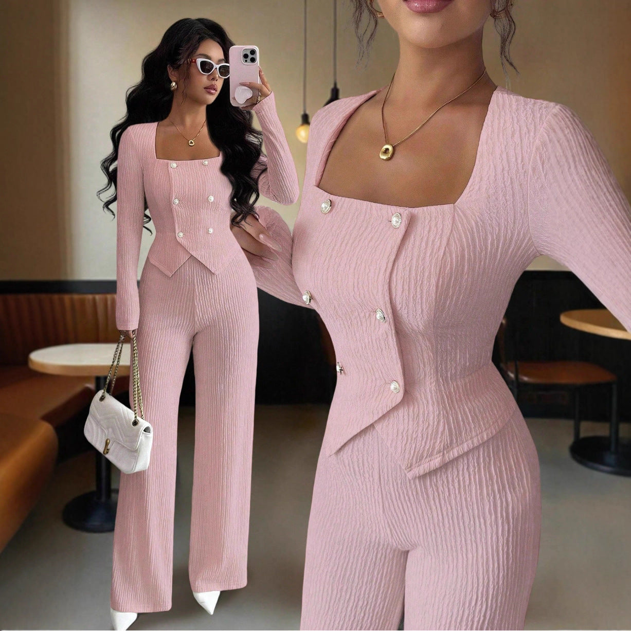 Stylish Versatile Solid-color Top And Cardigan With Matching Pants Set