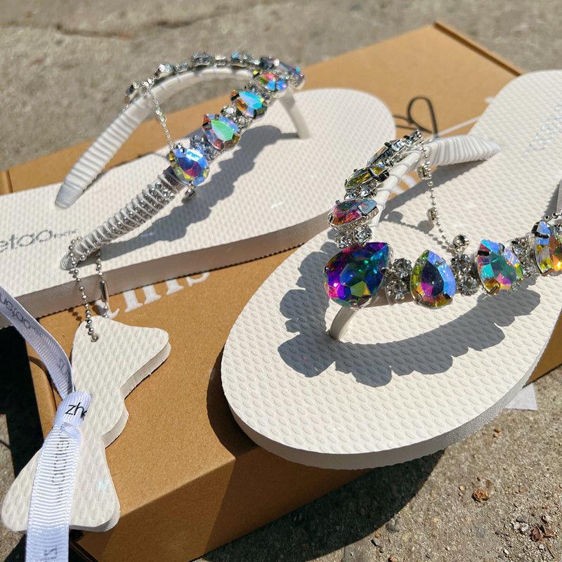 Women's Flat Bottom Bright Diamond Solid Color Non-slip Casual Beach Slippers
