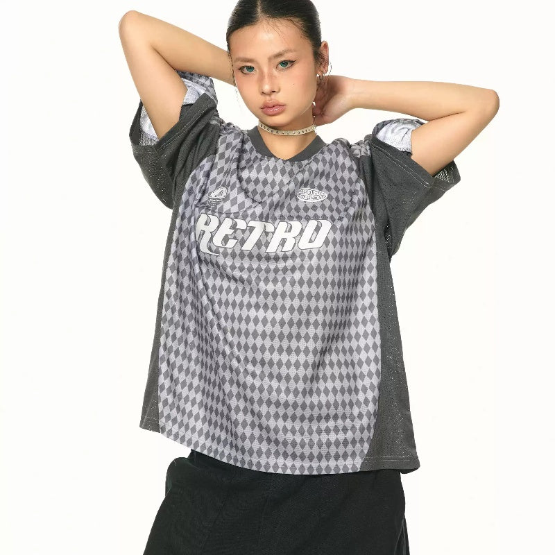 Rhombus Sports V-neck T-shirt Women's Summer Loose All-match Casual