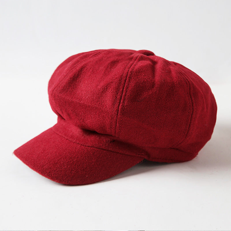 Woolen Beret Casual Versatile Octagonal Hat