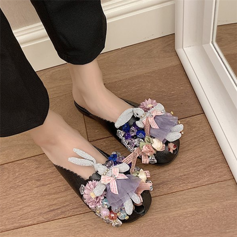Cute Doll With Rhinestones And Fish Mouth Half Slippers