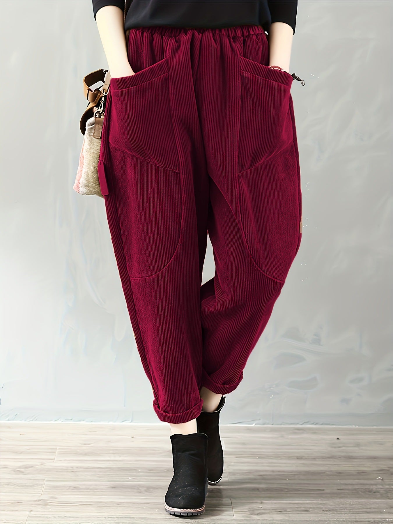 Autumn And Winter Elastic Waist Large Size Fashion Corduroy Loose Pants