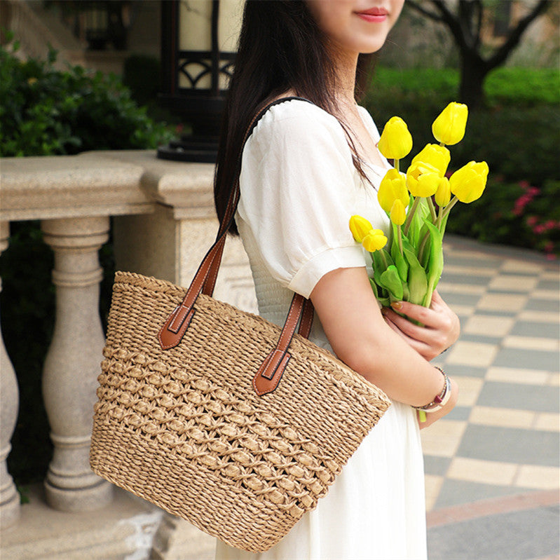 Women's Fashion Minimalist Hollow Paper Rope Straw Bag