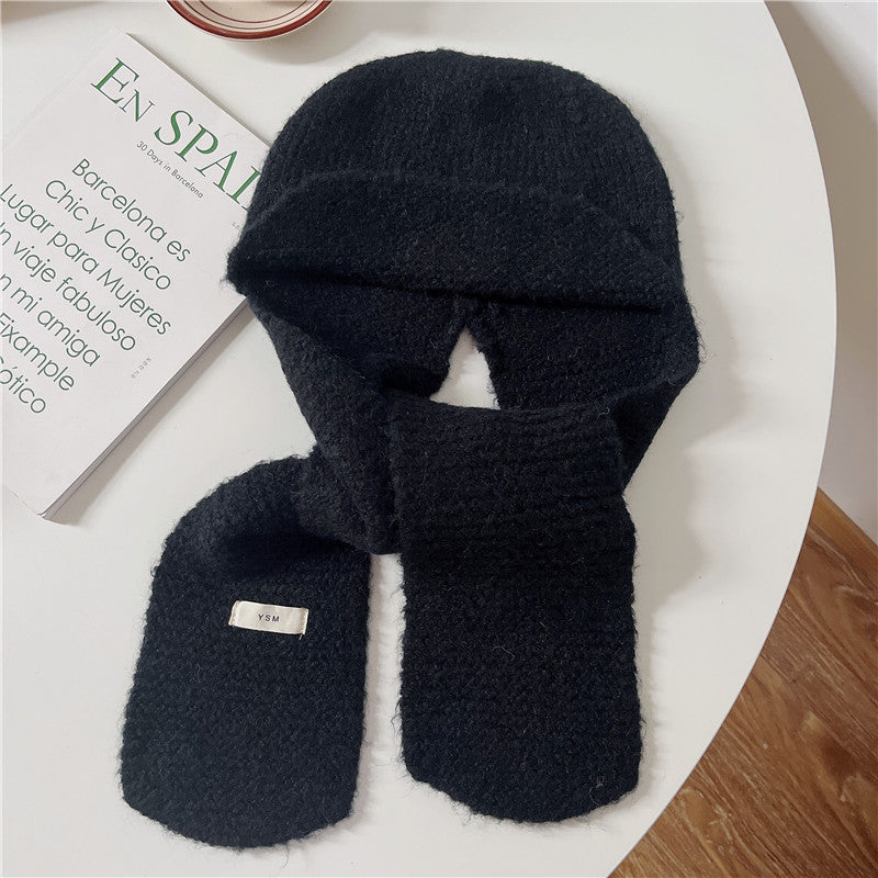 Women's Solid Color Knitted Wool Hat Scarf