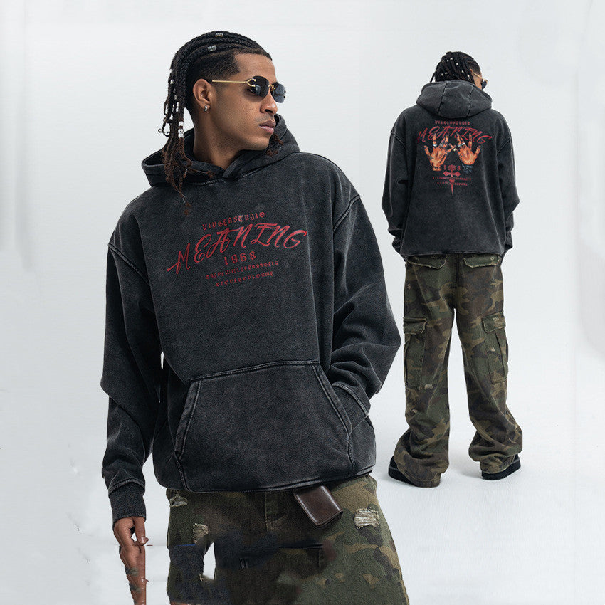 Amerikansk Street Letter Print Vasket Distressed Sweater