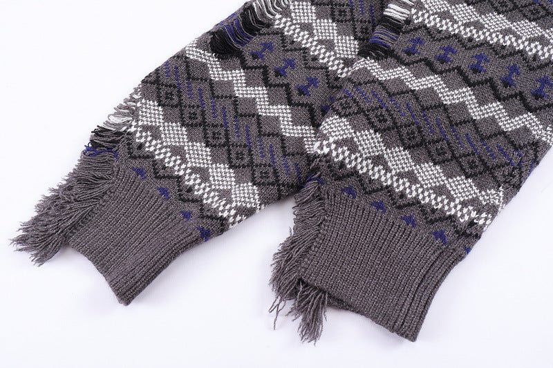 Men's Autumn And Winter Torn Jacket Jacquard Color Matching