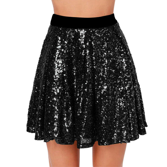 Sequin Elastic-Waist Pleated Skirt For Women