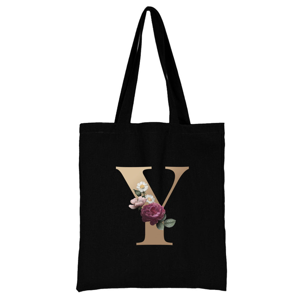 English Alphabet Flower Printed Canvas Bag