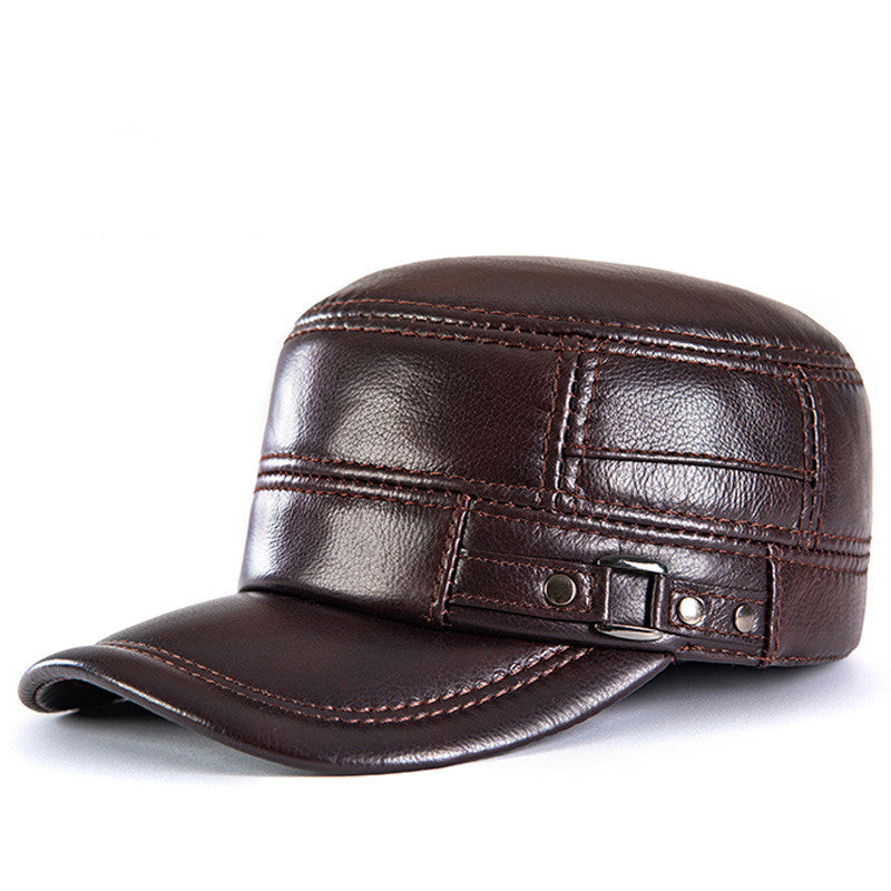Læder Flat Cap til mænd med ørebeskyttelse