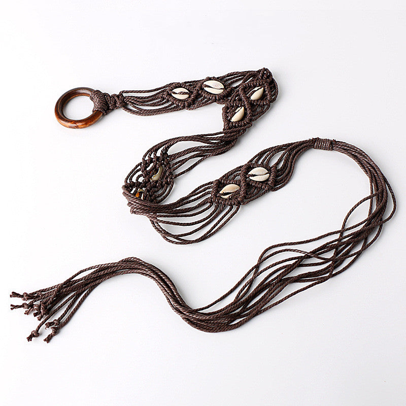 Ethnic Style Woven Wide Belt Women's Dress Casual All-match Decorative Tassels Rope Waist Chain Bohemian Accessories