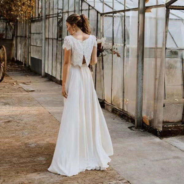 Two-piece Lace And Satin Wedding Dress With A Back Slit