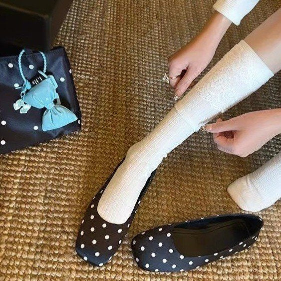 Spring Retro Ballet Flats For Women-French Square Toe Slip-On Loafers, Vintage Grandma Shoes