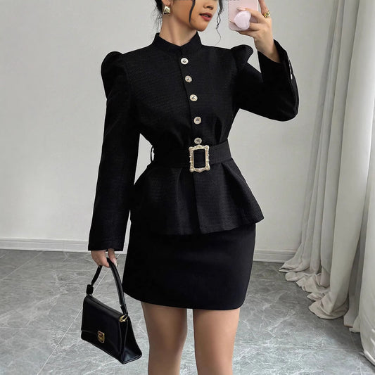 Womens Outerwear Long-Sleeve Waist-Cinching Slimming Suit
