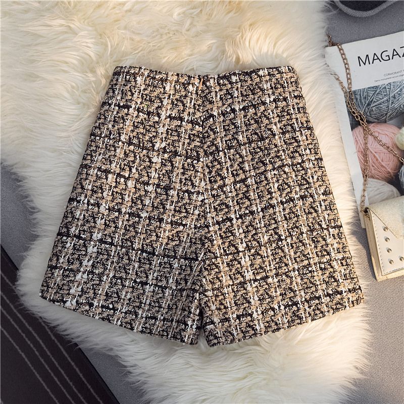 High Waist Slimming Tweed A-line Shorts