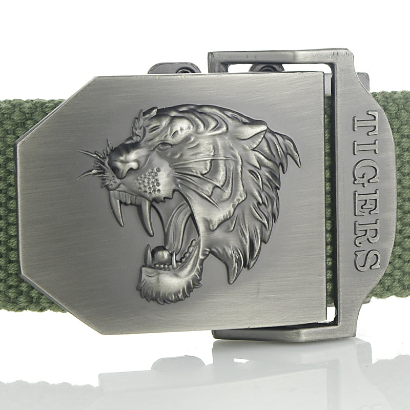 Men's Casual Tiger Head Automatic Buckle Canvas Belt