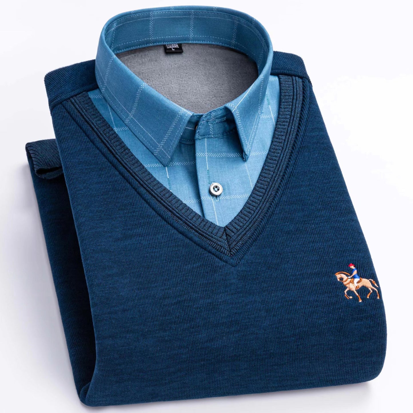 Fleeceforet Tykket Fake Skjortekrave Trøje Fritids Varm Sweater