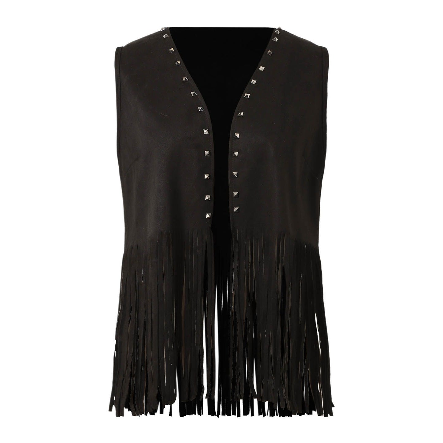 Women's Sleeveless Fringe Suede Jacket Comfortable Casual Rivet Jacket Coat