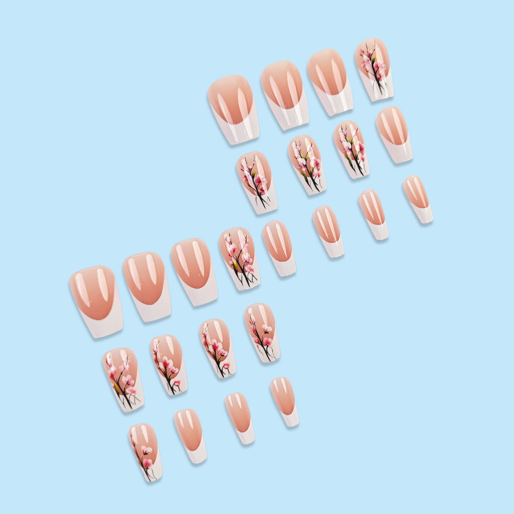 Plum Blossom Style Nail Tips Simple White Edge French Wear Armor