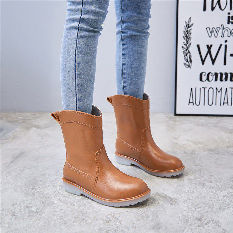 Waterproof Rubber Shoes Wear-resistant Mid-tube