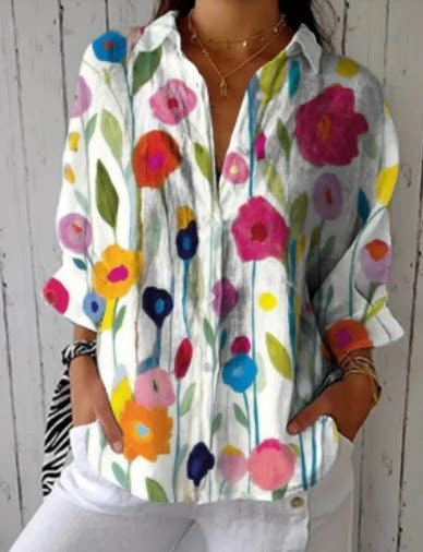 Womens Trendy Long-sleeve Printed Maxi Shirt